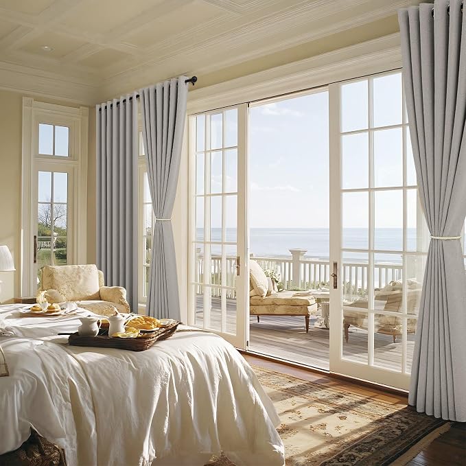 NICETOWN Extra Wide 100% Blackout Linen Curtain Panel, Light Grey, 100 inch per - Image 2