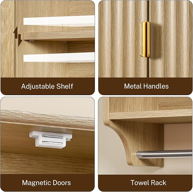 TEENFON Fluted Bathroom Wall Cabinet - Image 5