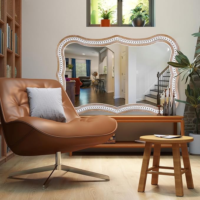 35x24 Inch Wavy Wooden Frame Mirror - Image 8