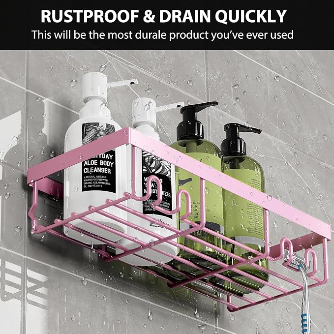 Moforoco Shower Caddy Shelf Organizer Rack, Self Adhesive Black Bathroom - Image 4