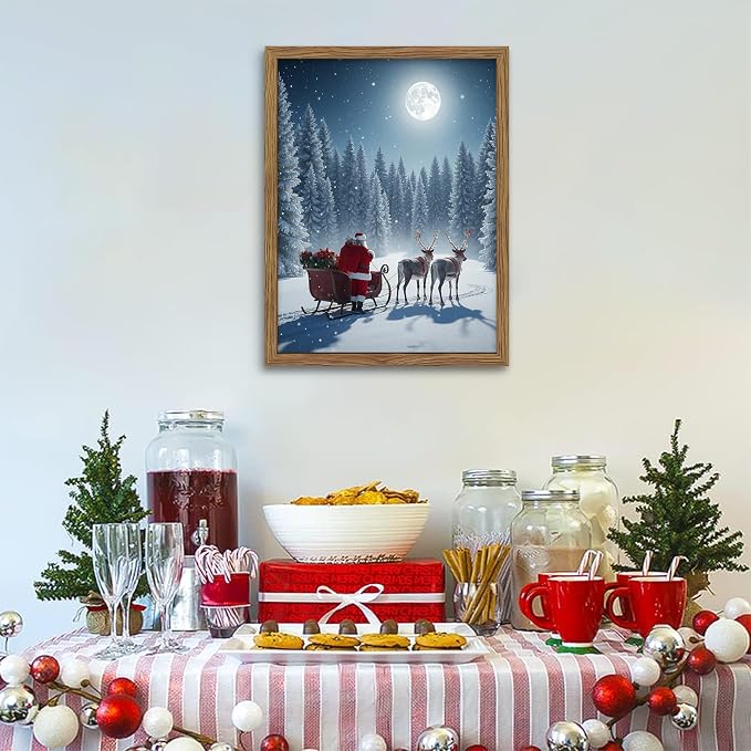 Framed Christmas Wall Decor, Santa Claus Delivering Christmas Gifts Canvas - Image 4