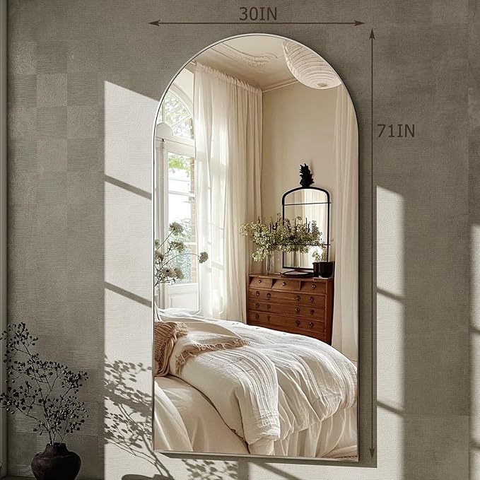 GLSLAND-30x71 inch Wall Mount Arched Full Length Mirror-Aluminum Alloy Frame - Image 5