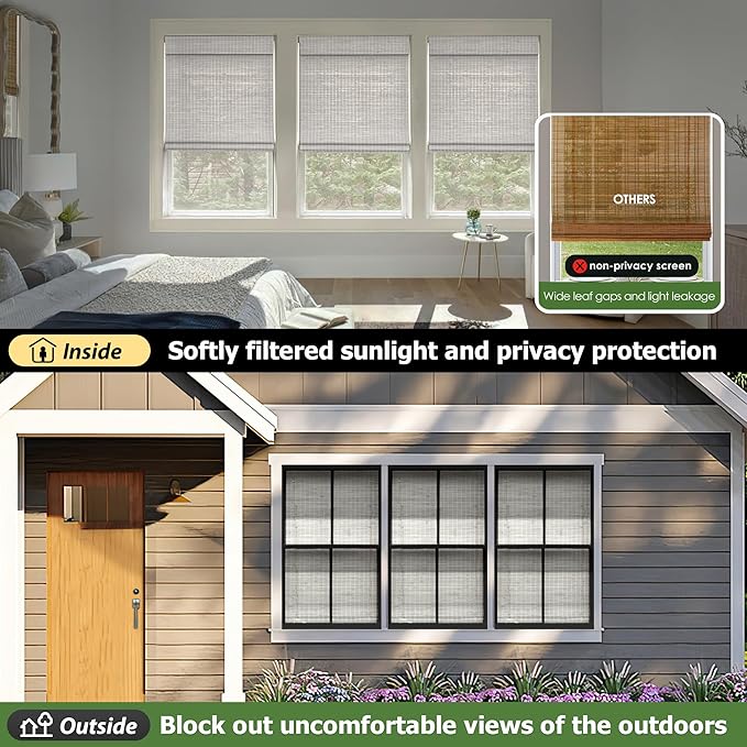 LazBlinds Cordless Bamboo Roman Shades, Privacy Blinds - Image 2