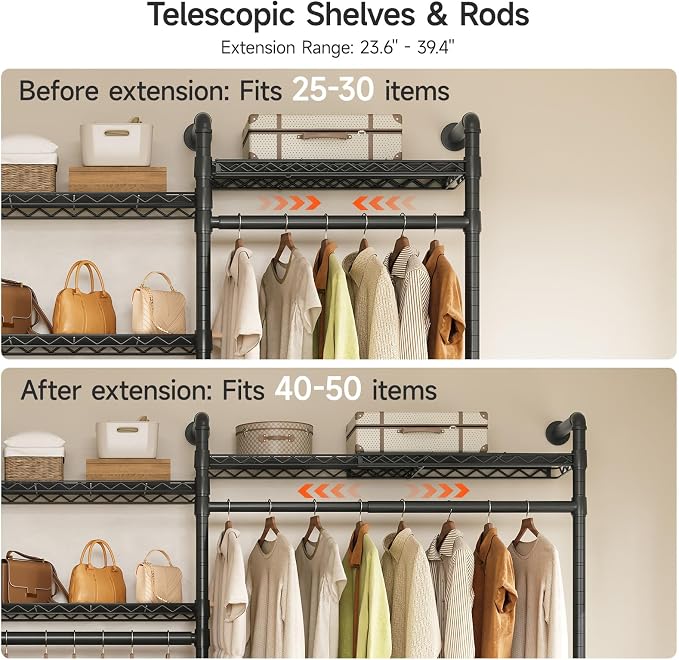 ONBRILL H3 Plus Expandable Wall Mounted Closet System, 5.7FT-8.2FT Closet - Image 5