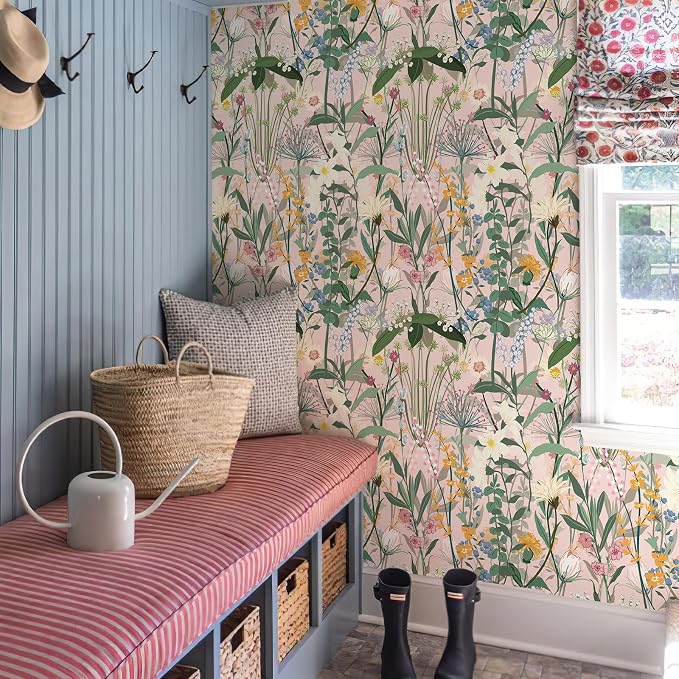 JiffDiff Floral Wallpaper Peel and Stick 17.3"x472" Pink Farm Wildwood Stick on - Image 4