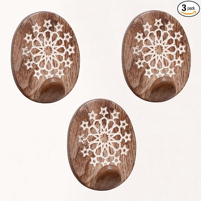 Indian Shelf 6 Lb- 3 Pieces Decorative Wood Adhesive Wall Hooks–Boho Peel and by IndianShelf