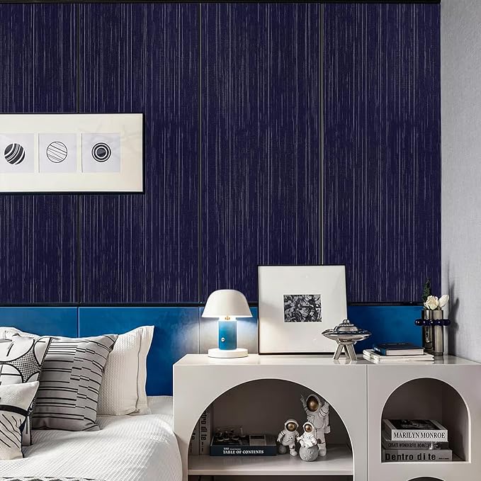Navy Blue Grasscloth Peel and Stick Wallpaper Texture Contact Paper A Set of - Image 3