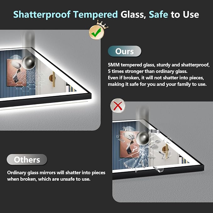 60x40 Black Framed LED Bathroom Mirror - Image 8