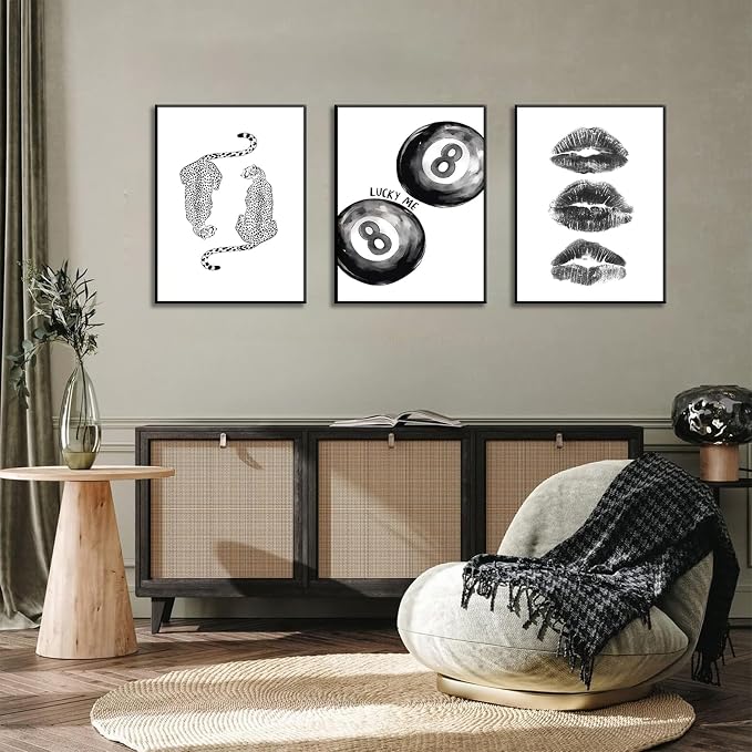 BOKPEN Trendy Black and White Leopard Canvas Wall Art, Funky Y2k Lucky 8 Ball - Image 4
