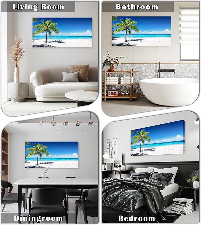 Baisuart-S03998 Large Canvas Wall Art Summer Ocean Waves Prints Coconut Trees - Image 2