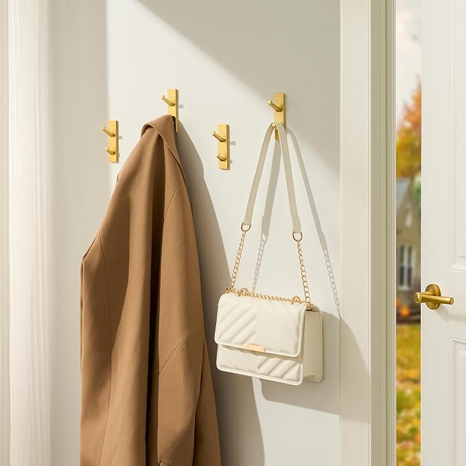 susswiff Gold Wall Hooks for Coat Towel: 13LB Adhesive Door Hanger Stick on - Image 3