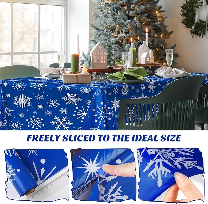 Kochorie 100 Ft x 54 Inch Blue Snowflake Tablecloth Roll - Image 4