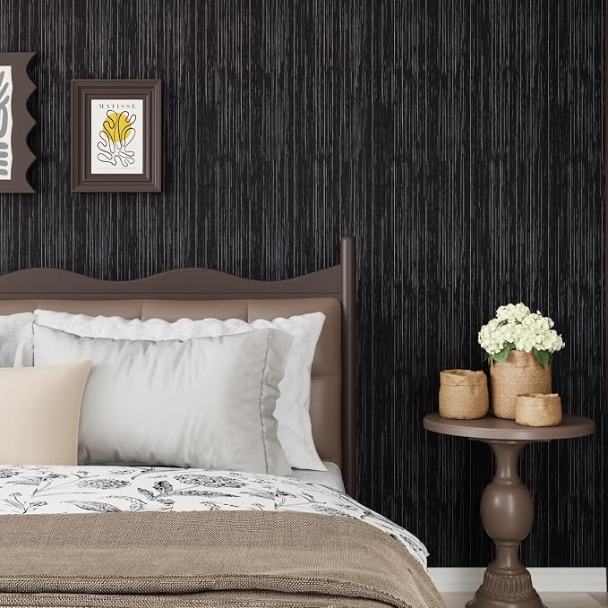 CRE8TIVE Black Grasscloth Peel and Stick Wallpaper Textured Woven Linen Fabric - Image 7