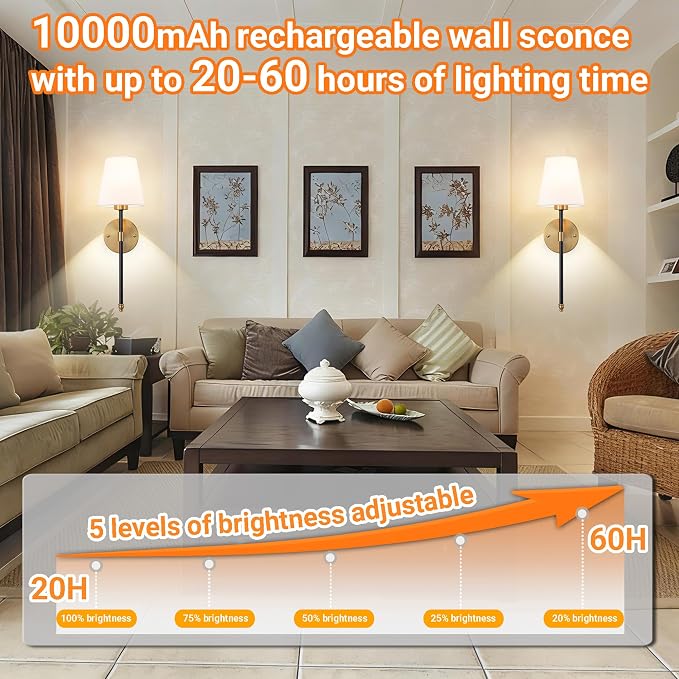 Nekhung Battery Operated Wall Sconces Set of 2, Wireless Wall Light - Image 4