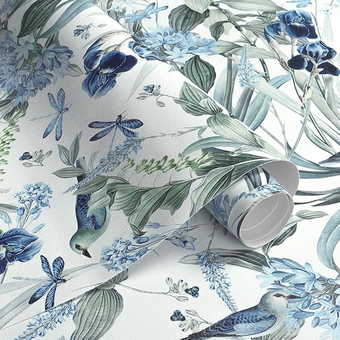 Floral Wallpaper Peel and Stick Blue Flower Contact Paper 16.9inch x 393.7inch - Image 5