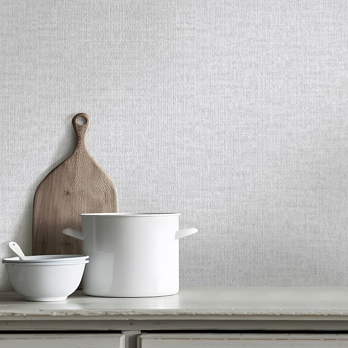Light Grey Grasscloth Peel and Stick Wallpaper, Textured Vintage Contact Paper - Image 6