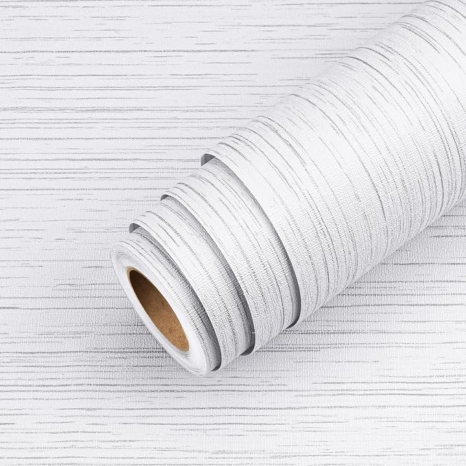 Livelynine White Grasscloth Peel and Stick Wallpaper Textured Grass Cloth Wall - Image 8