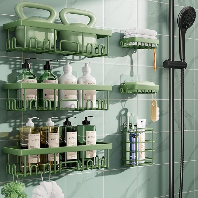 Veken Rustproof & Waterproof Shower Caddy 6-Pack, No Drilling Adhesive Shelves by Veken