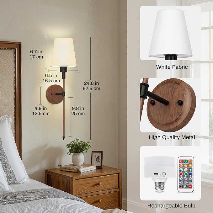 DORESshop Battery Operated Wall Sconce Set of 2, Wireless Wall Light Easy to - Image 7