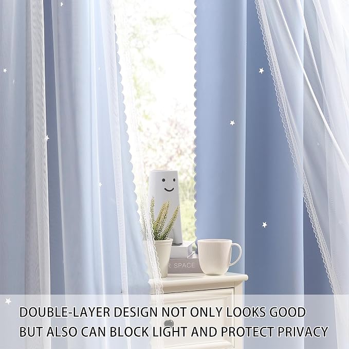 XiDi Blue Curtains for Bedroom, Girls Room Blackout Curtains, Kids Room - Image 3