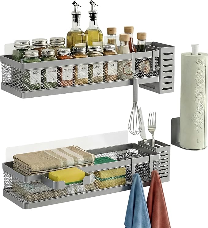 PUSDON 5-in-1 16.5" Extra Long Slim Wall Mount Wrapped Mesh Kitchen Organizer & by PUSDON