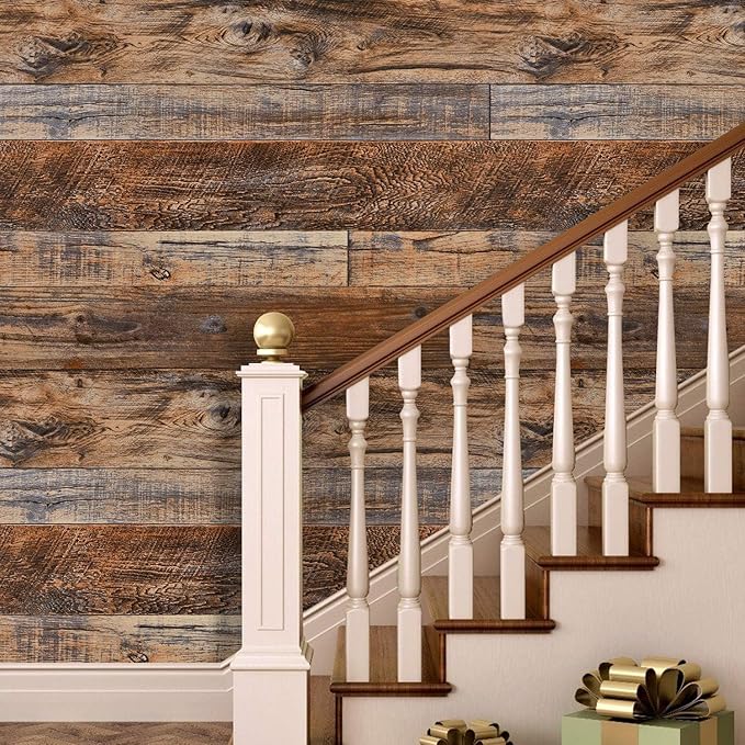 WENMER 23.6" x 78.7" Brown Wood Peel and Stick Wallpaper Shiplap Self Adhesive - Image 3