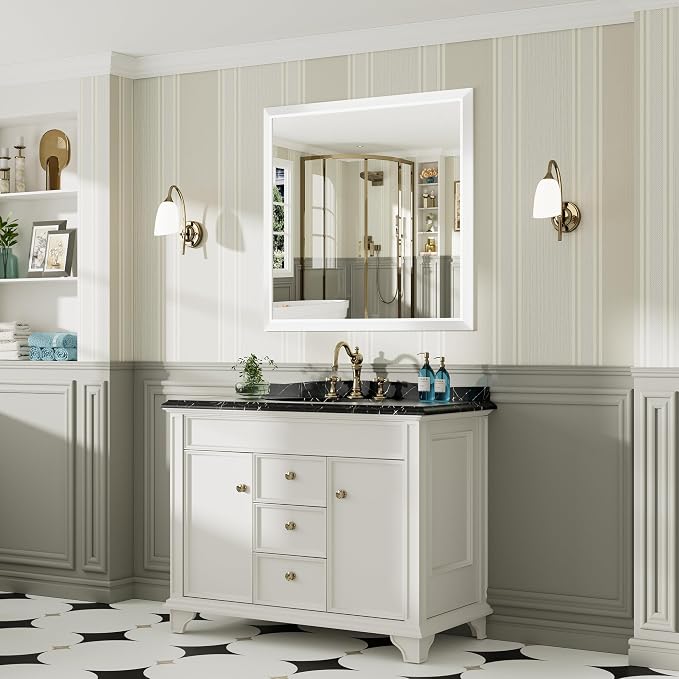 40x38 Inch White Bathroom Mirror - Image 4