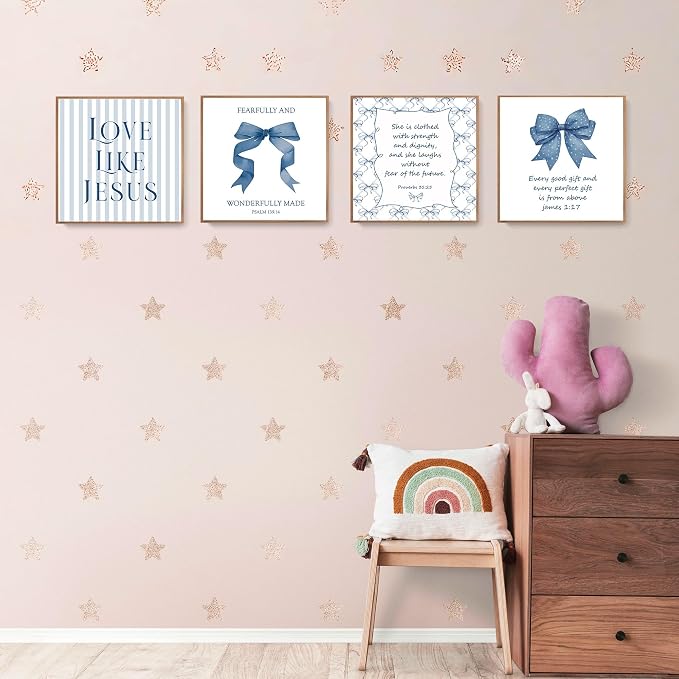 LARTSFRO Coquette Navy Blue Bow Jesus Wall Art Decor Posters, Inspirational - Image 3