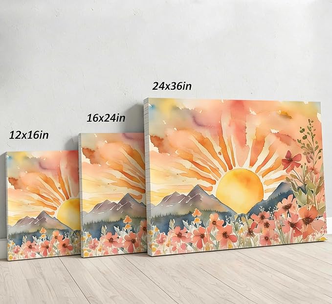 Boho Sun Canvas Wall art Mid-Century Modern Abstract Bohemian Sunset in The - Image 5