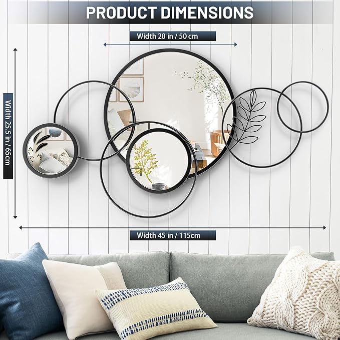 Wall Mirror Decorative, Print Round Decorative Mirrors, Large Decor Metal Wall - Image 2