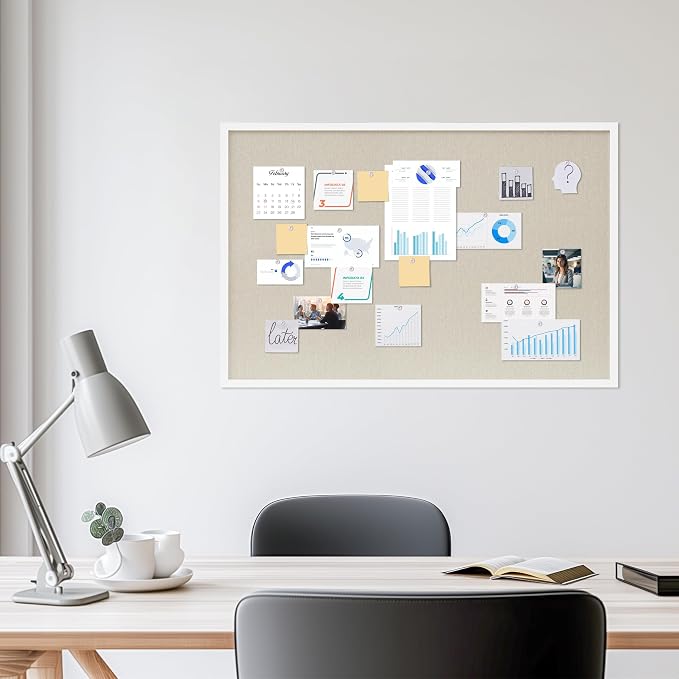 DAHAPYBOO Cork Board with Linen White, Bulletin Board 36"x24" Hanging Corkboards - Image 3