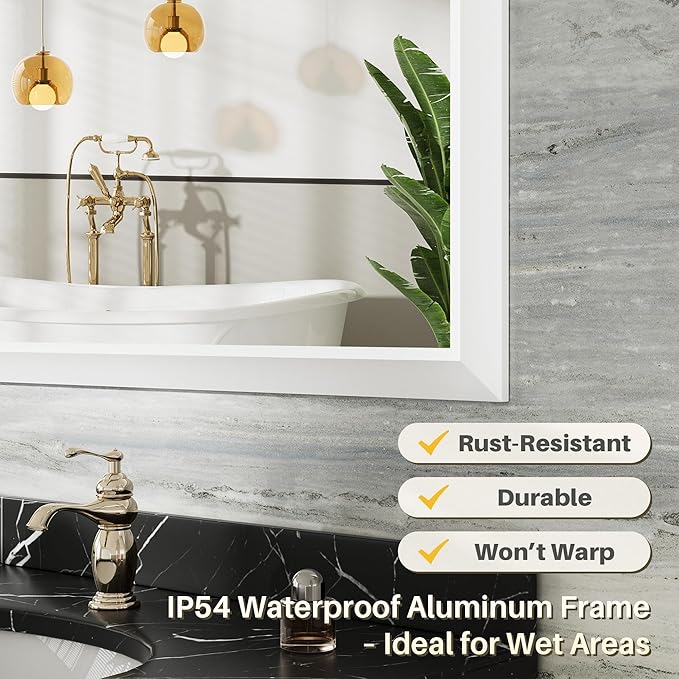 72x32 Inch White Bathroom Mirror - Image 3
