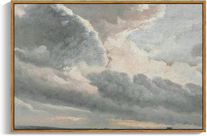 InSimSea Framed Canvas Wall Art, Landscape Wall Art, Study of Clouds Painting by InSimSeaArt