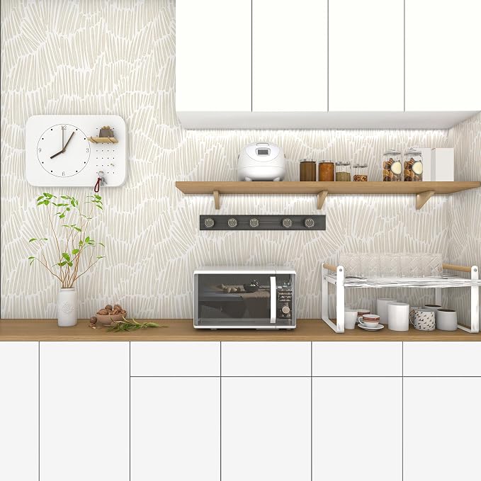 Theper Beige Wallpaper 17.3"×393" Modern Striped Wallpapers Peel and Stick - Image 7