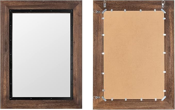 YOSHOOT Rustic Wooden Framed Wall Mirror, Natural Wood and Iron Bathroom Vanity - Image 4