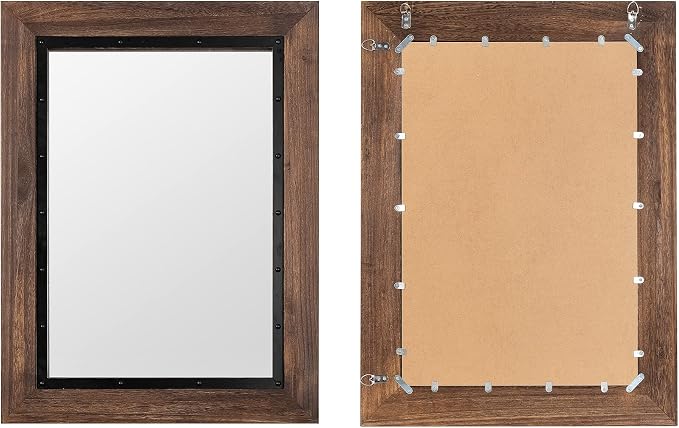 YOSHOOT Rustic Wooden Framed Wall Mirror, Natural Wood and Iron Bathroom Vanity - Image 5