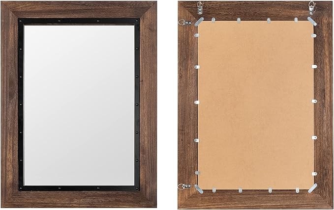 YOSHOOT Rustic Wooden Framed Wall Mirror, Natural Wood and Iron Bathroom Vanity - Image 5