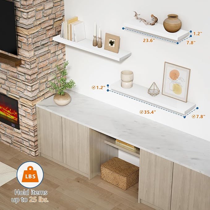 Harwaya White Wood Floating Shelves 36 Inches Long Set of 2, Large Modern Wall - Image 2