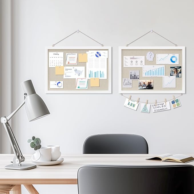 DAHAPYBOO Cork Board with Linen White, Bulletin Board 17"x12" Hanging Corkboards - Image 3