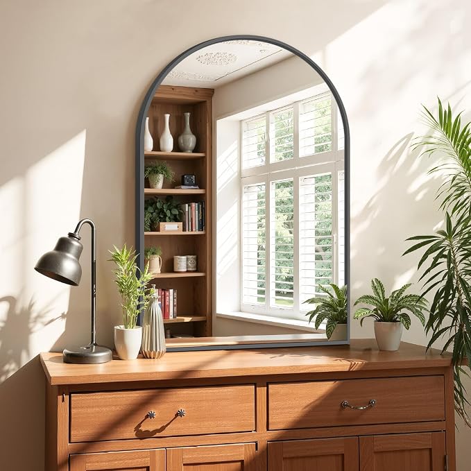 Bathroom Mirror for Wall, 30x20 Inch Arched Mirror, Matte Black Metal Framed - Image 4
