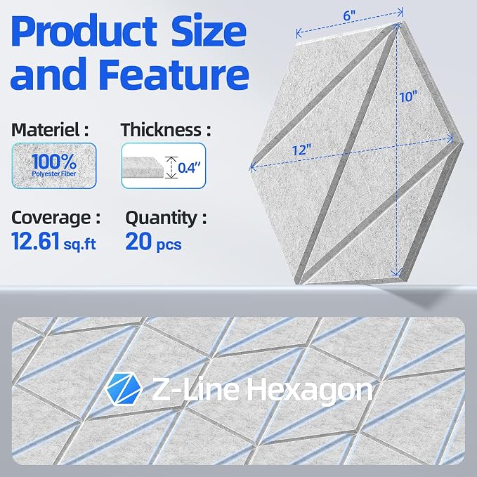 20 Pack Acoustic Panels with Self-Adhesive 12"X10"X0.4" Sound Proof Foam Panels - Image 6
