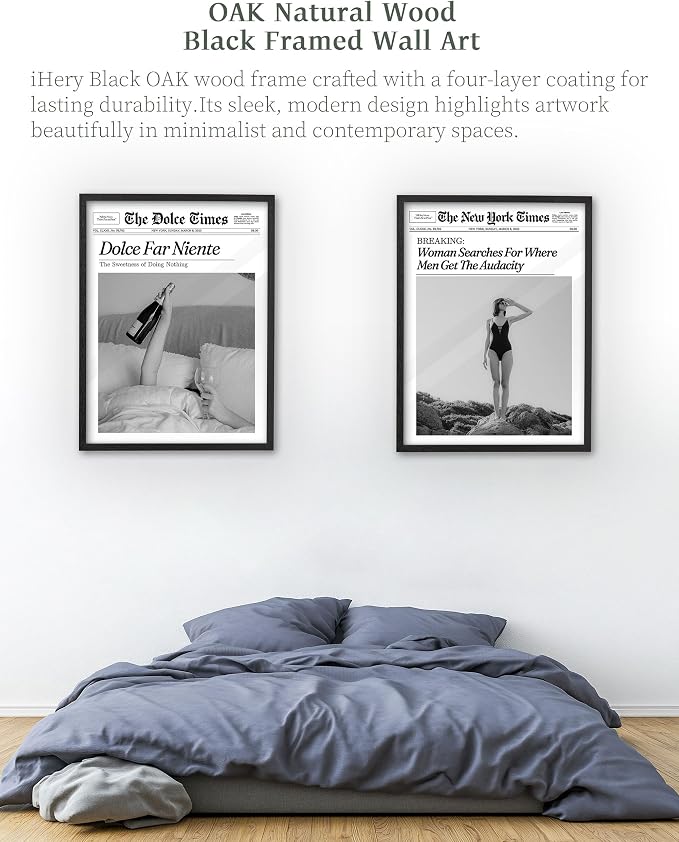 iHery Premium Natural Black OAK Wood 12x16in Trendy Framed Wall Art, Retro - Image 7