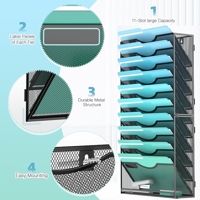 Gawerk 11-Tier Wall File Organizer Hanging Wall File Holder Wall Mount Paper - Image 3
