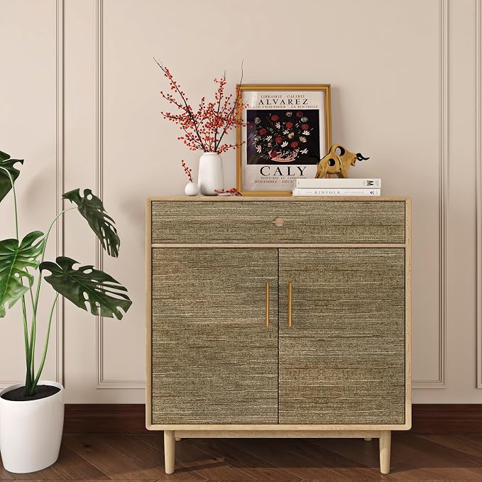 Livelynine 15.8x197 Vintage Gold Peel and Stick Wall Paper Textured Grasscloth - Image 4