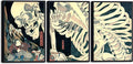 Wieco Art Black Framed 3 Piece Witch and Skeleton Ukiyo-E by Utagawa Takiyasha by WiecoArt