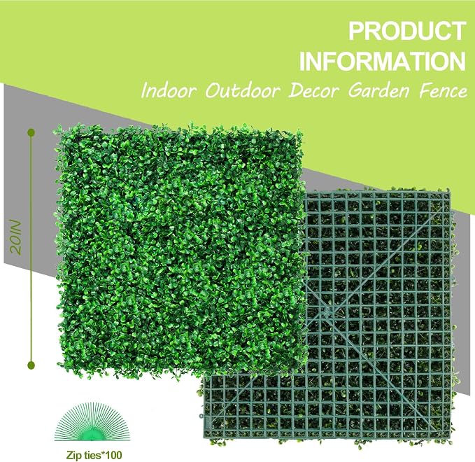 AOKIE 20"X20" Artificial Grass Wall, Party Garden Fence Decor - Image 2