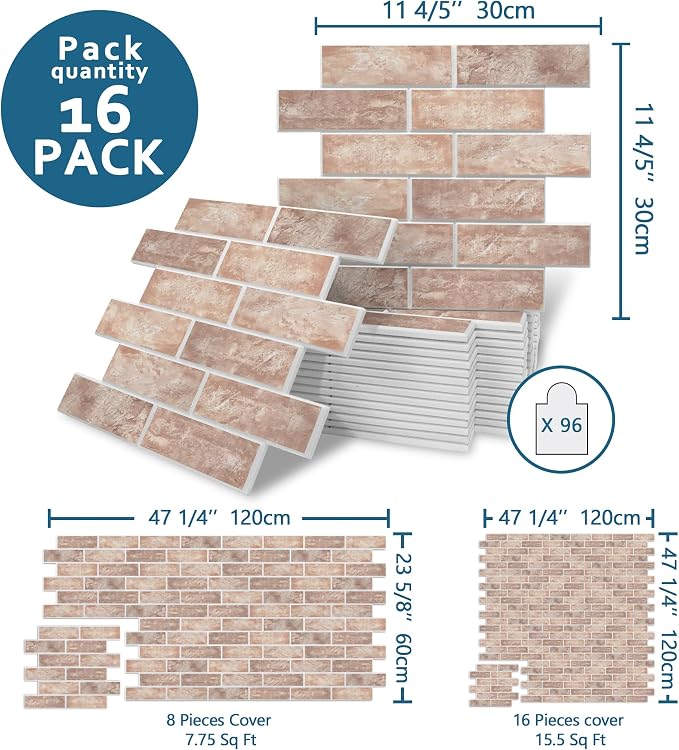 16-Pack 3D Faux Brick Acoustic Wall Panels, 11.8" x 11.8" PET Soundproof & - Image 2