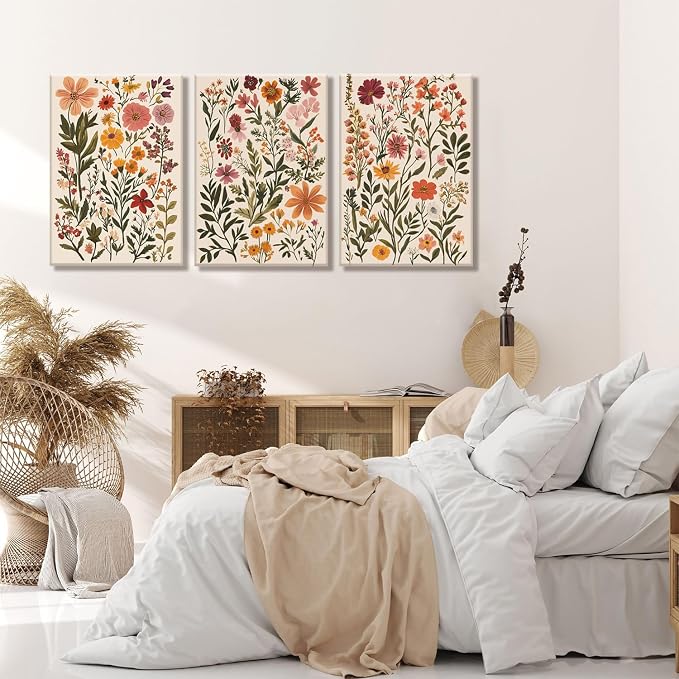 KISSFOX 3 Piece Boho Floral Canvas Wall Art - Image 2