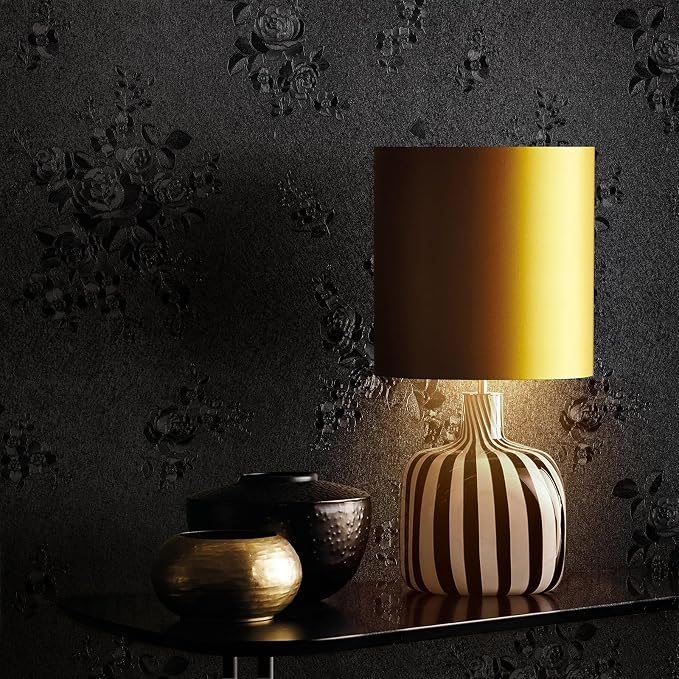 Erfoni Black Peel and Stick Wallpaper Black Floral Embossed Contact Paper - Image 2