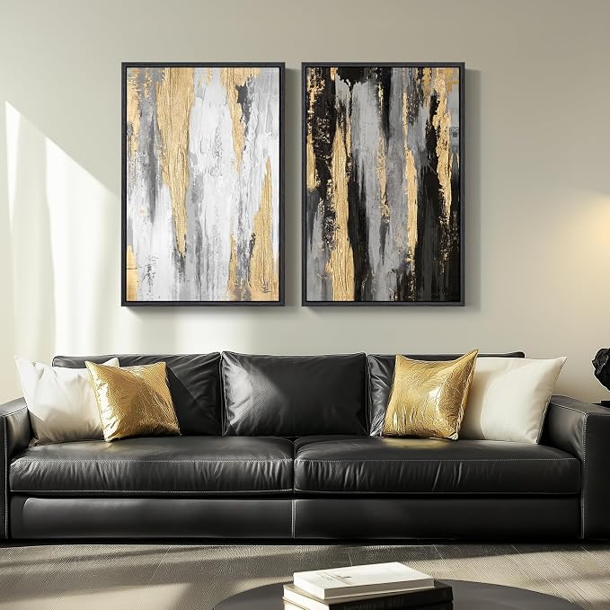Large Framed Black and White Abstract Wall Art - Image 9